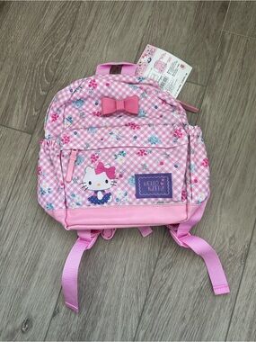 NWT Sanrio Japan Hello Kitty Pink Gingham Floral Backpack S Size 6L